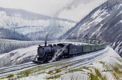 Alexei Butirskiy, "Western Passage", 12x18 Train Mountain Winter Watercolor