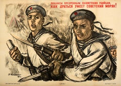 Original Vintage Cartel de Propaganda de Guerra Marineros soviéticos Fascistas Enemigos Segunda Guerra Mundial