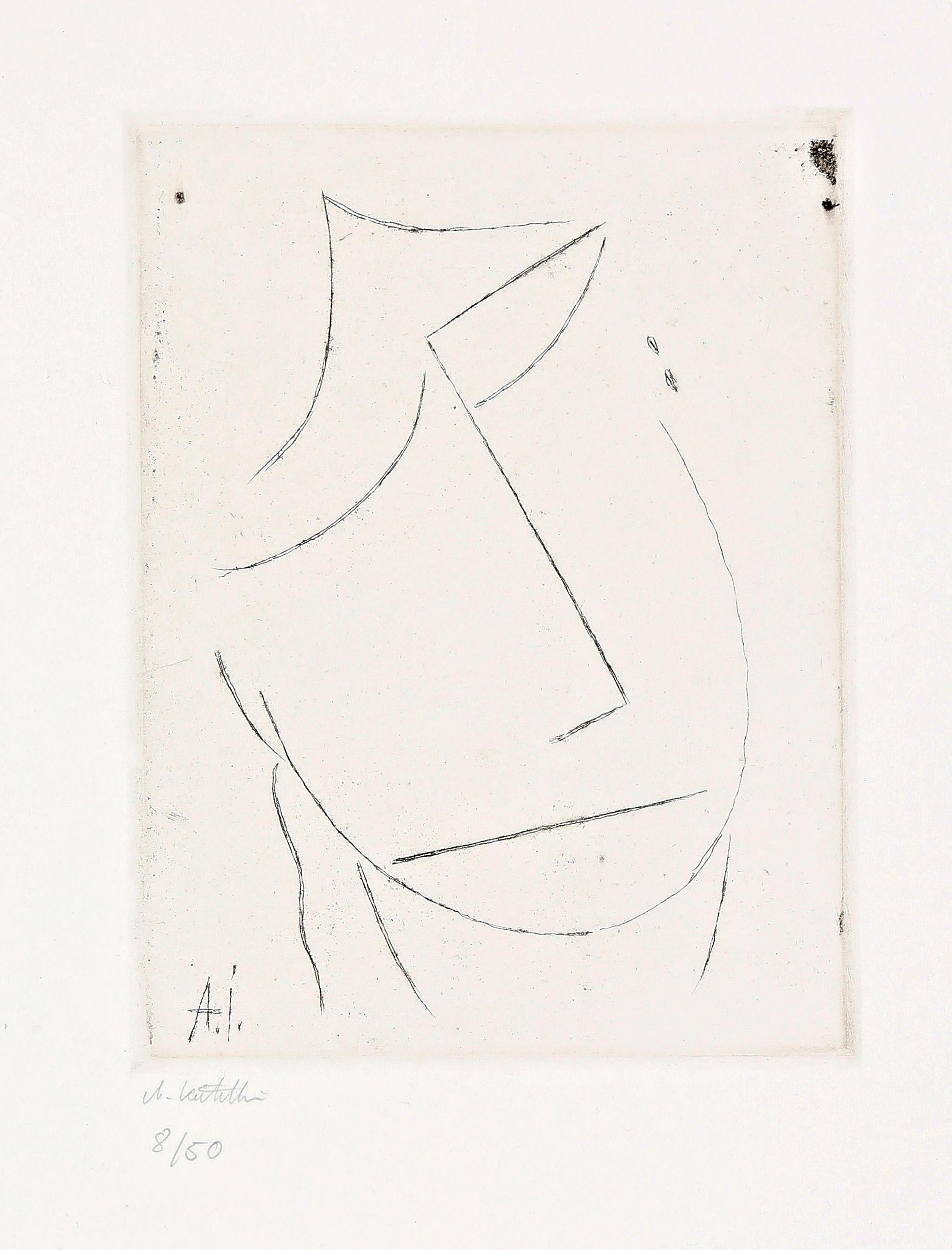 Kopf (Geneigter Kopf), 1923/2014, Expressionist Etching, Posthumous L. Edition - Blue Rider Print by Alexej Jawlensky