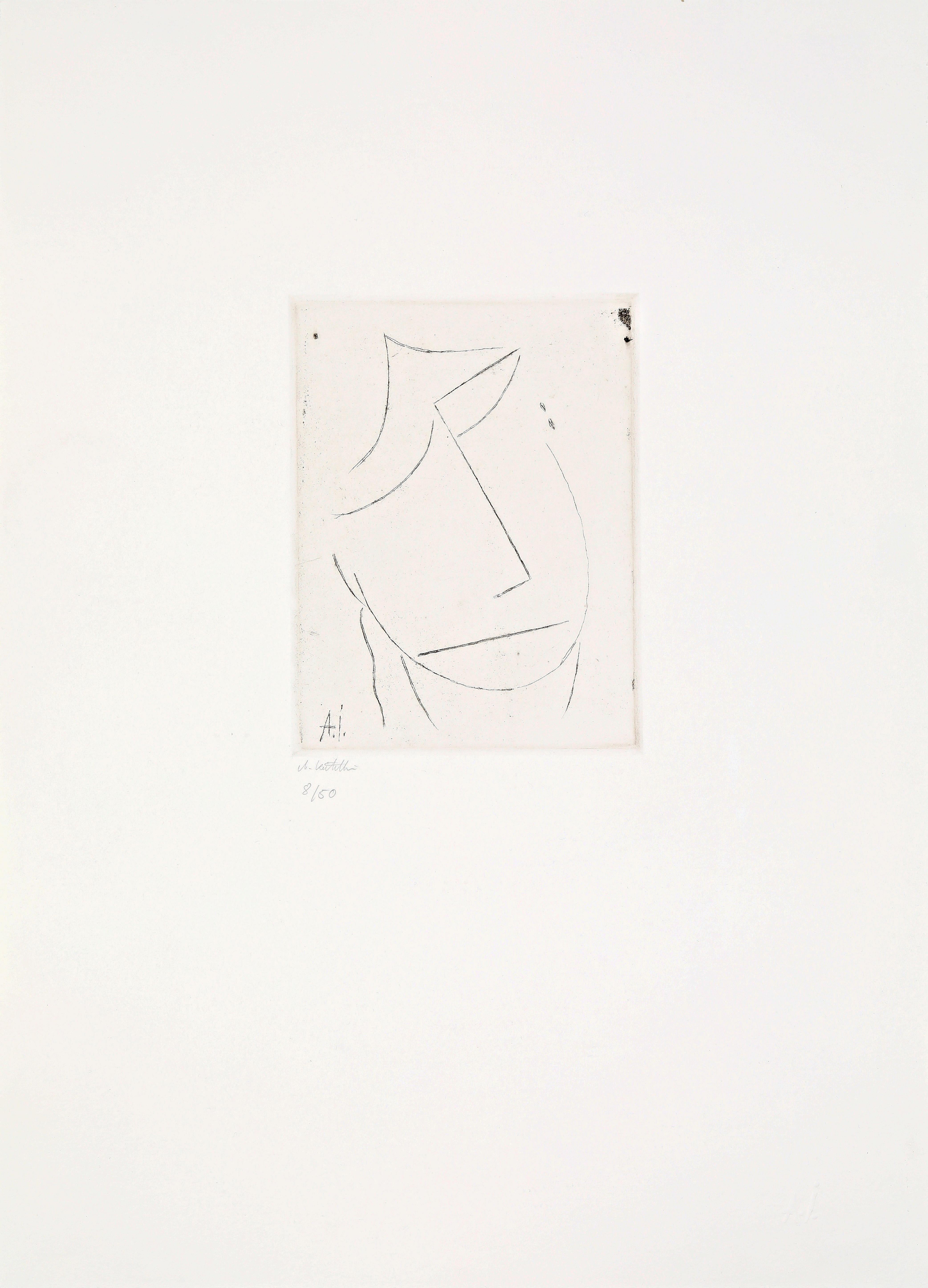 Kopf (Geneigter Kopf), 1923/2014, Expressionist Etching, Posthumous L. Edition - Gray Portrait Print by Alexej Jawlensky