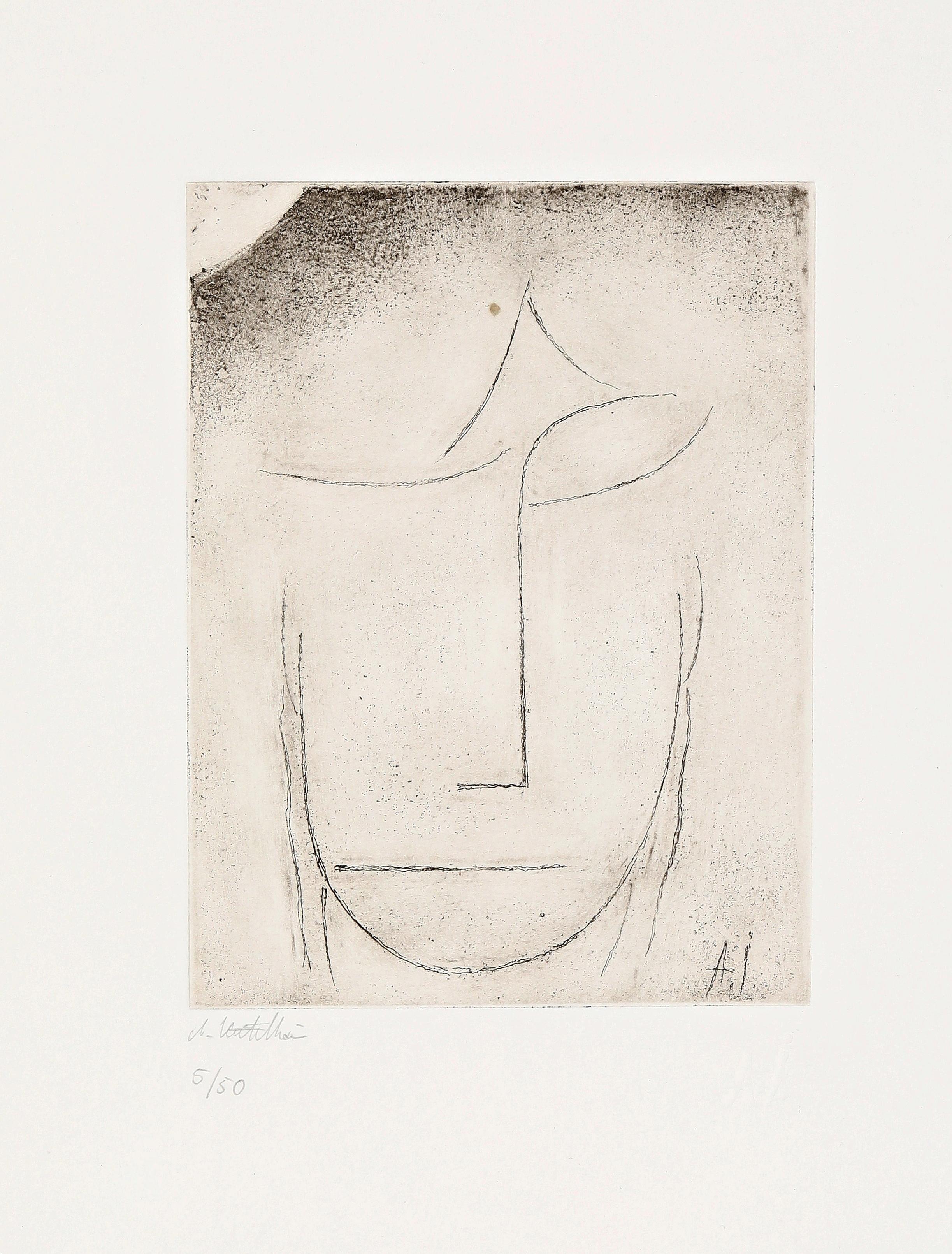 Alexej von Jawlensky
Torschok 1864 - 1941 Wiesbaden

Head (pondering), circa 1923.

Etching in umber, hand-printed.
Catalogue raisonné Rosenbach 40.
Monogrammed in the plate.
With the embossed artist's monogram 