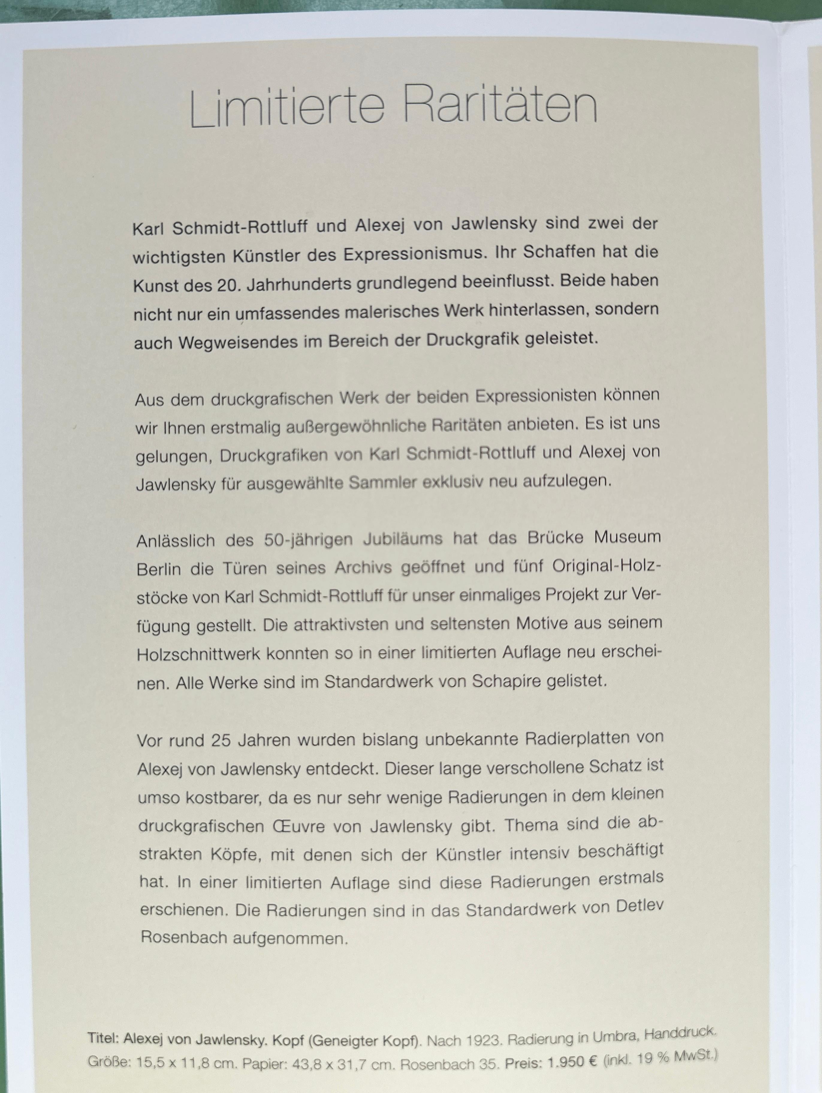 Kopf (Zurückweichend), 1923/2014, Expressionist Etching, Posthumous Ltd. Edition For Sale 3