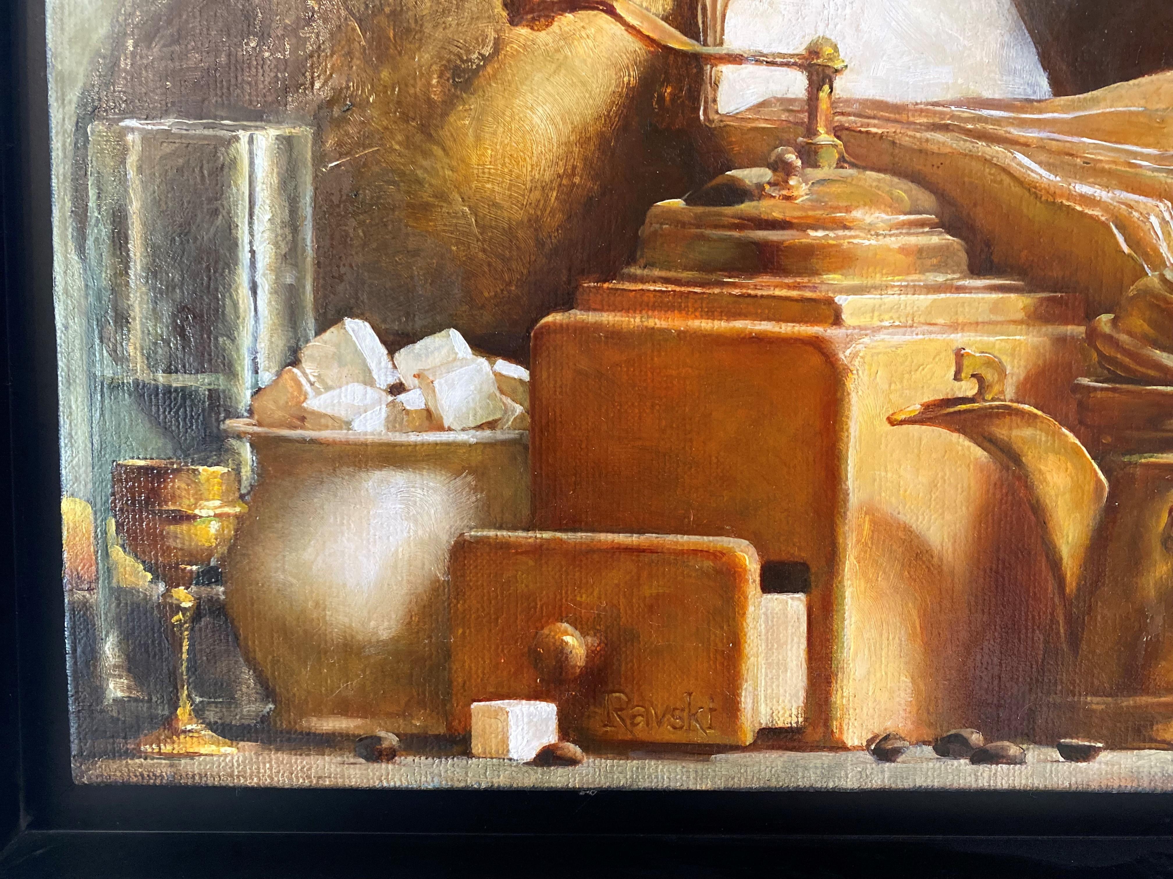  A Cup of Coffee, 2020  - Brown Figurative Painting by Alexej RAVSKI