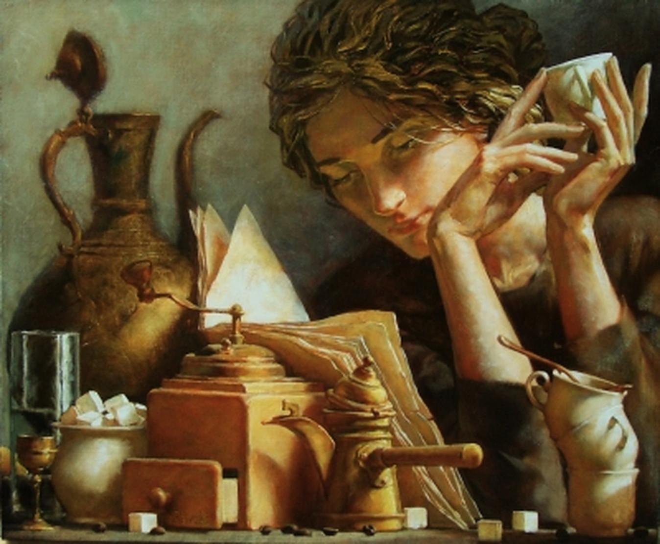 Alexej RAVSKI Figurative Painting -  A Cup of Coffee, 2020 