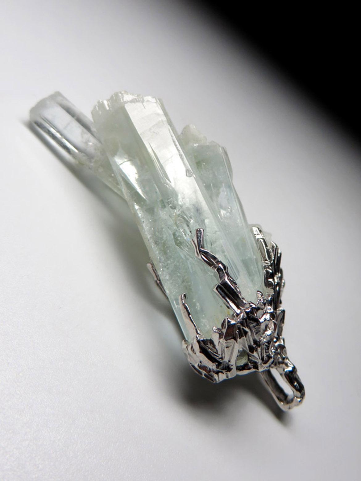 Alexey Gabilo Aquamarine Crystals Silver Necklace Raw Uncut Gem Natural Blue For Sale 2