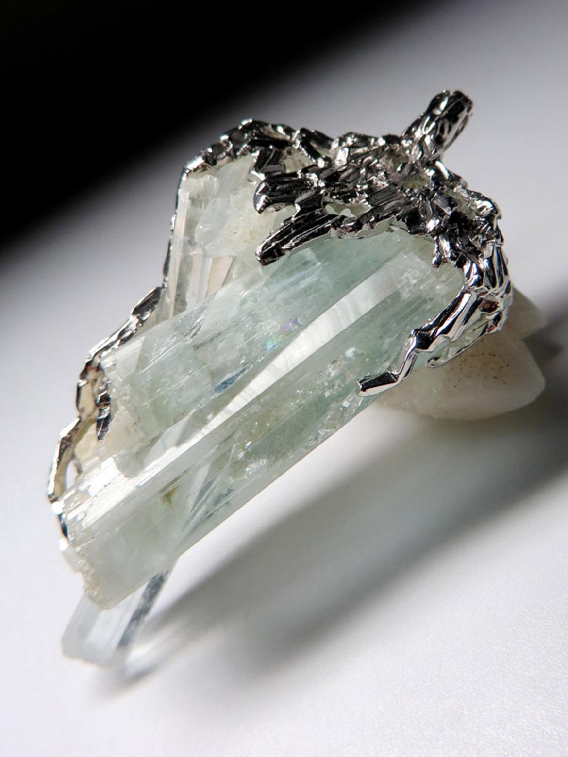 Alexey Gabilo Aquamarine Crystals Silver Necklace Raw Uncut Gem Natural Blue For Sale 4
