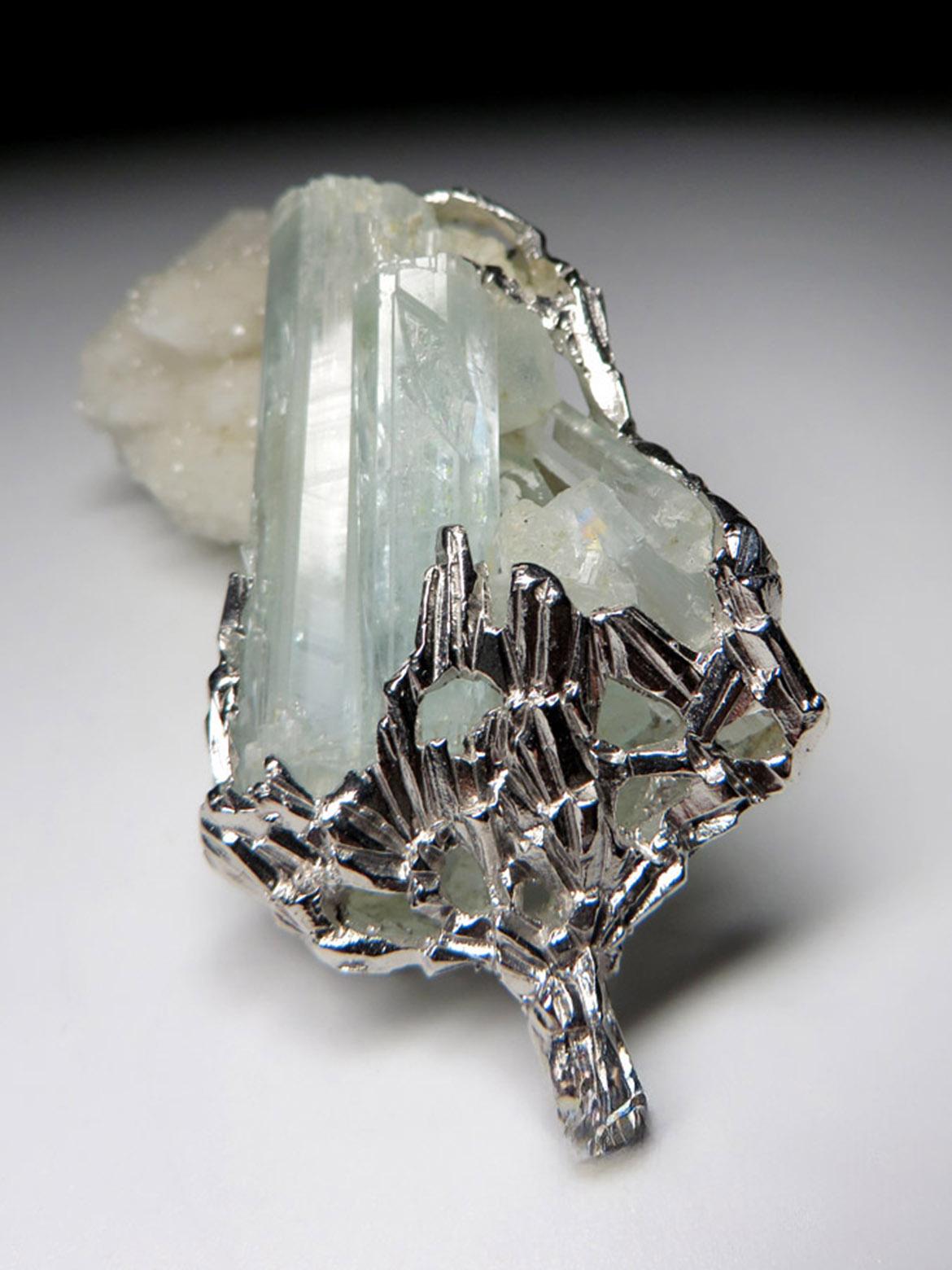 Alexey Gabilo Aquamarine Crystals Silver Necklace Raw Uncut Gem Natural Blue For Sale 5