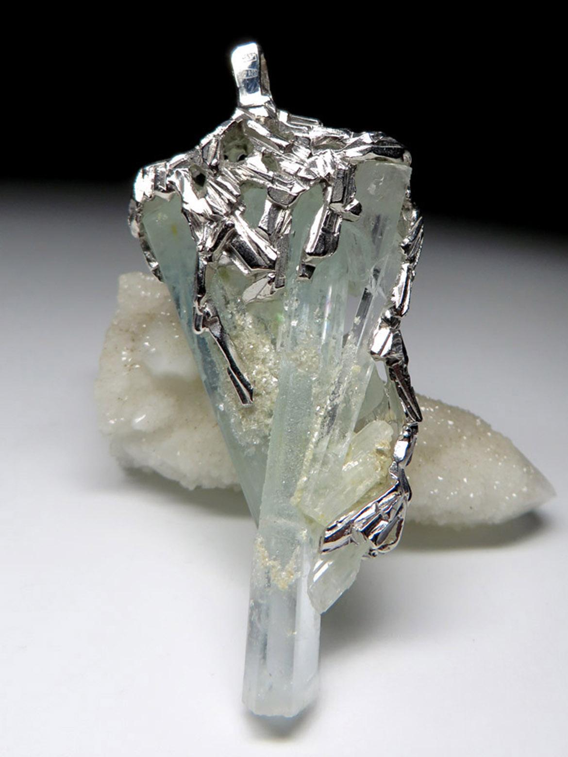 Alexey Gabilo Aquamarine Crystals Silver Necklace Raw Uncut Gem Natural Blue For Sale 6