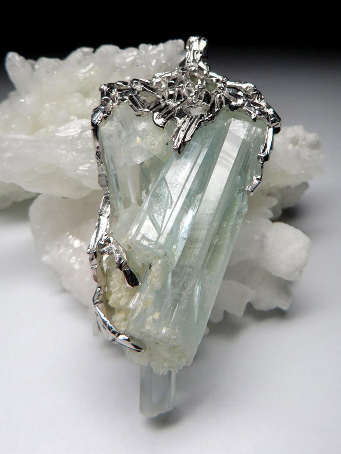 Alexey Gabilo Aquamarine Crystals Silver Necklace Raw Uncut Gem Natural Blue For Sale 7