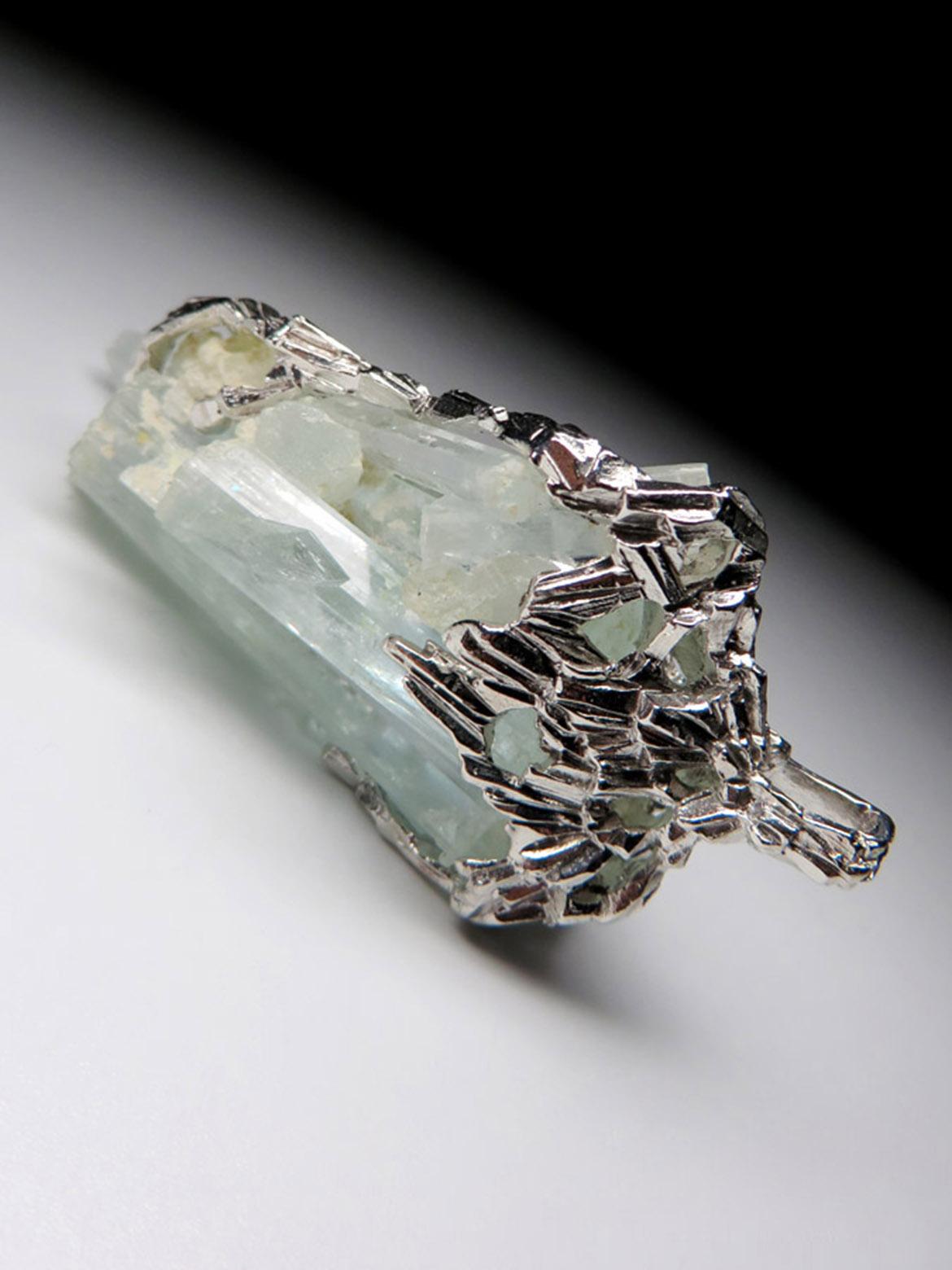 Alexey Gabilo Aquamarine Crystals Silver Necklace Raw Uncut Gem Natural Blue For Sale 8