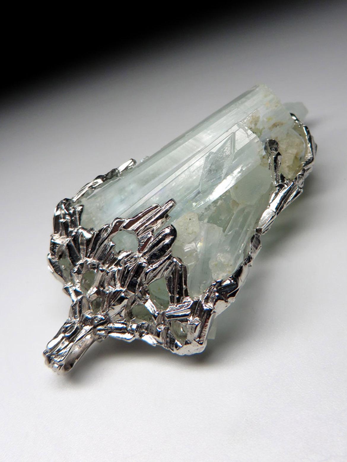 Alexey Gabilo Aquamarine Crystals Silver Necklace Raw Uncut Gem Natural Blue For Sale 1