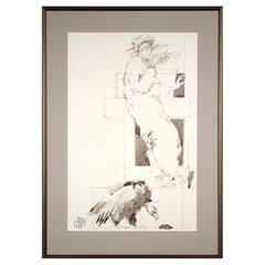 Alexey Scherbakov Framed Original Watercolor, Man with Raven