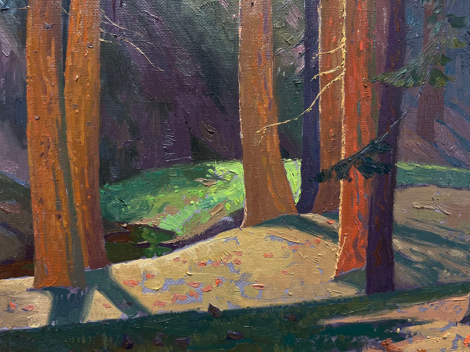 Brilla en la Arboleda; Campamento Big Horn, Lake Arrowhead - Painting Impresionista de Alexey Steele