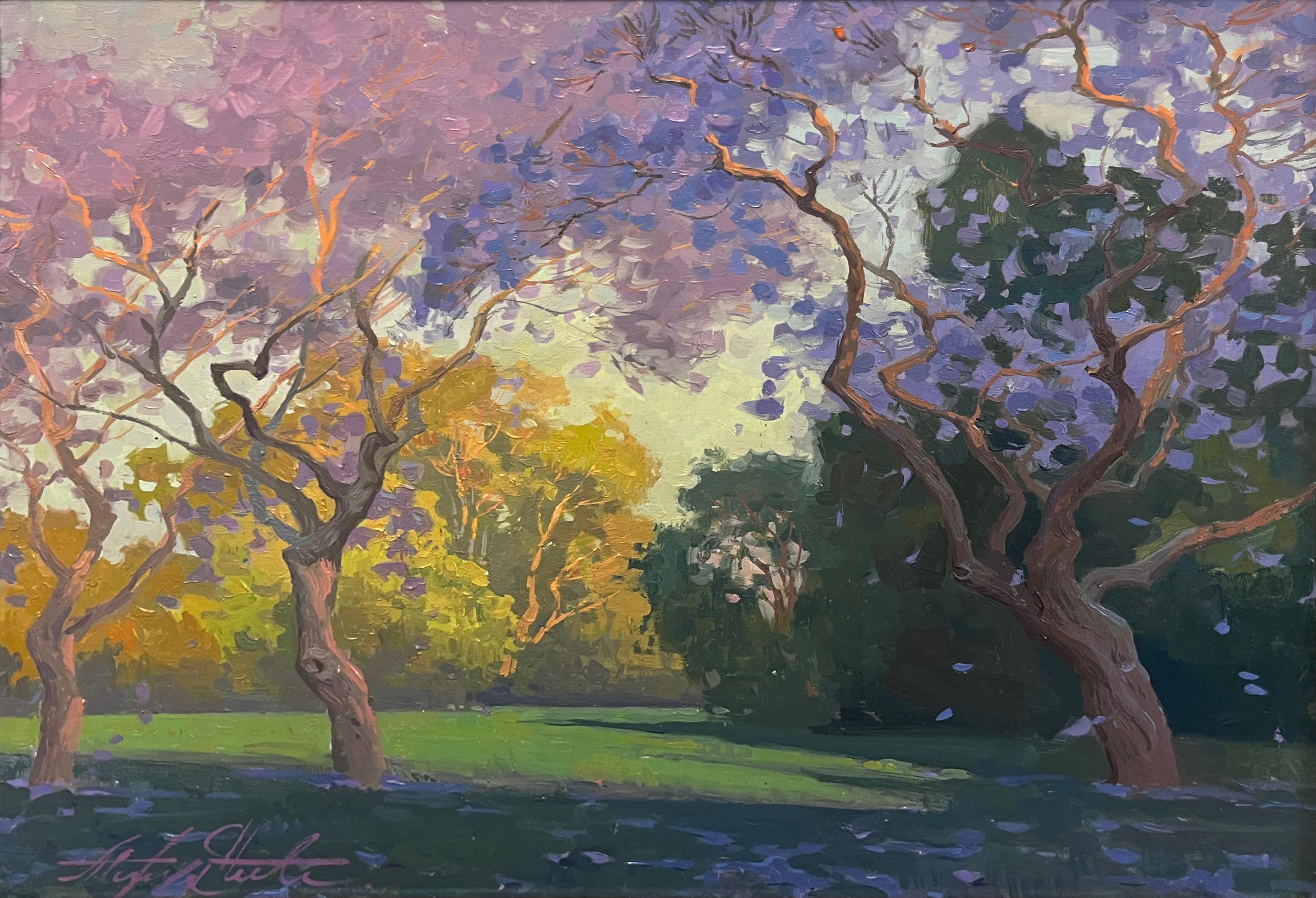 Jacaranda au parc El Marino, Culver City - Painting de Alexey Steele