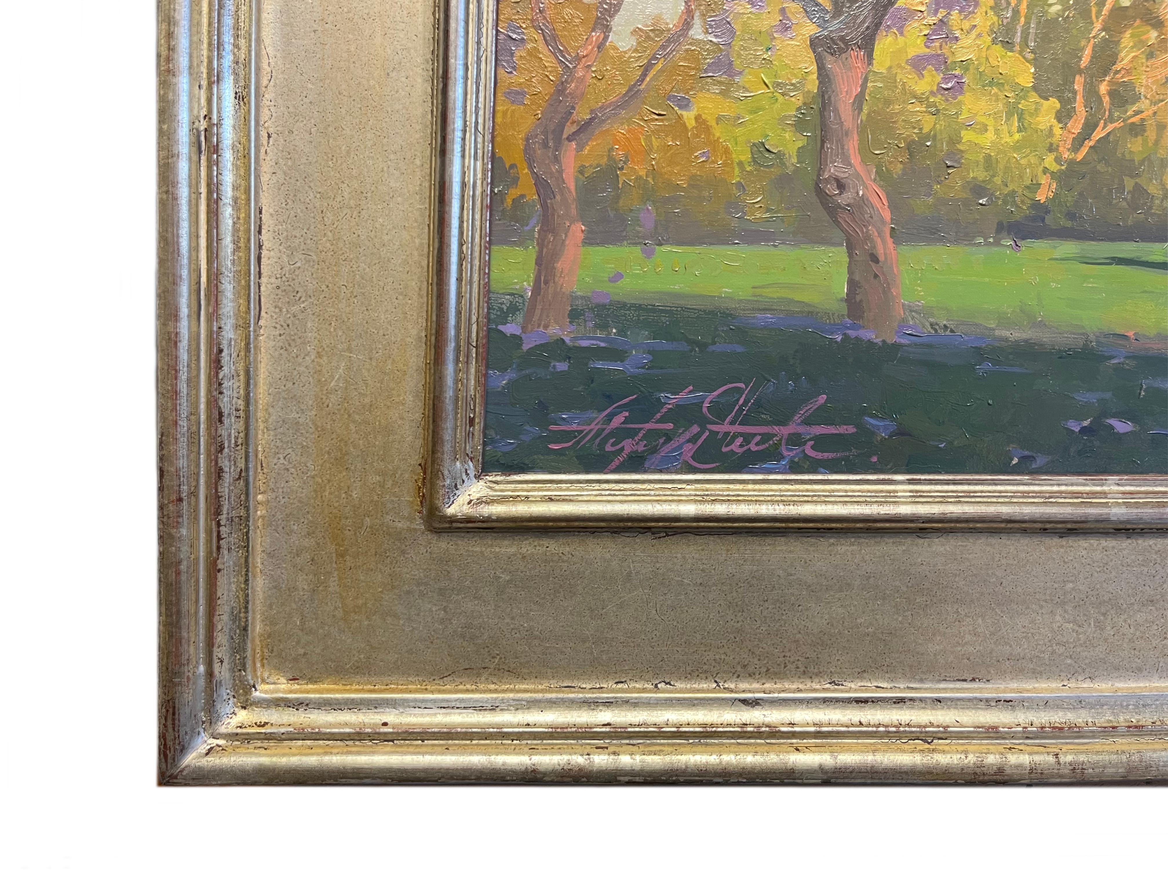 Jacaranda au parc El Marino, Culver City - Gris Landscape Painting par Alexey Steele