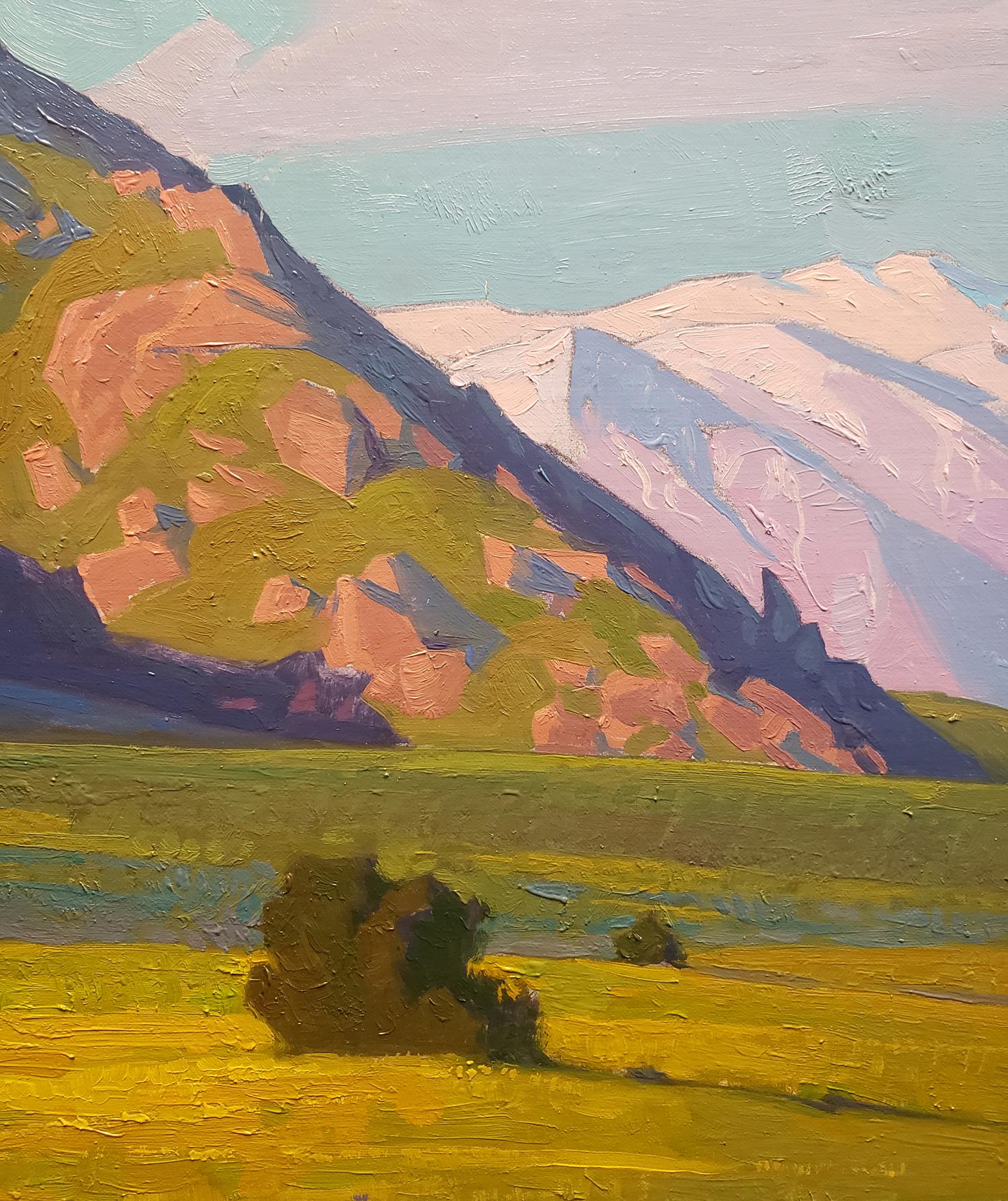 Mustard Field am See Perris (Realismus), Painting, von Alexey Steele