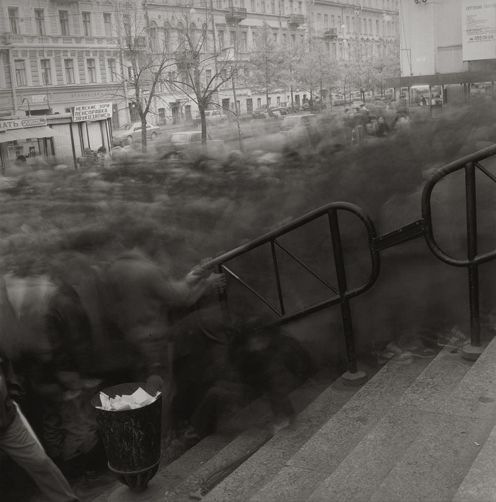 Alexey Titarenko Black and White Photograph - Crowd Going to Vasileostrovskaya Metro Station