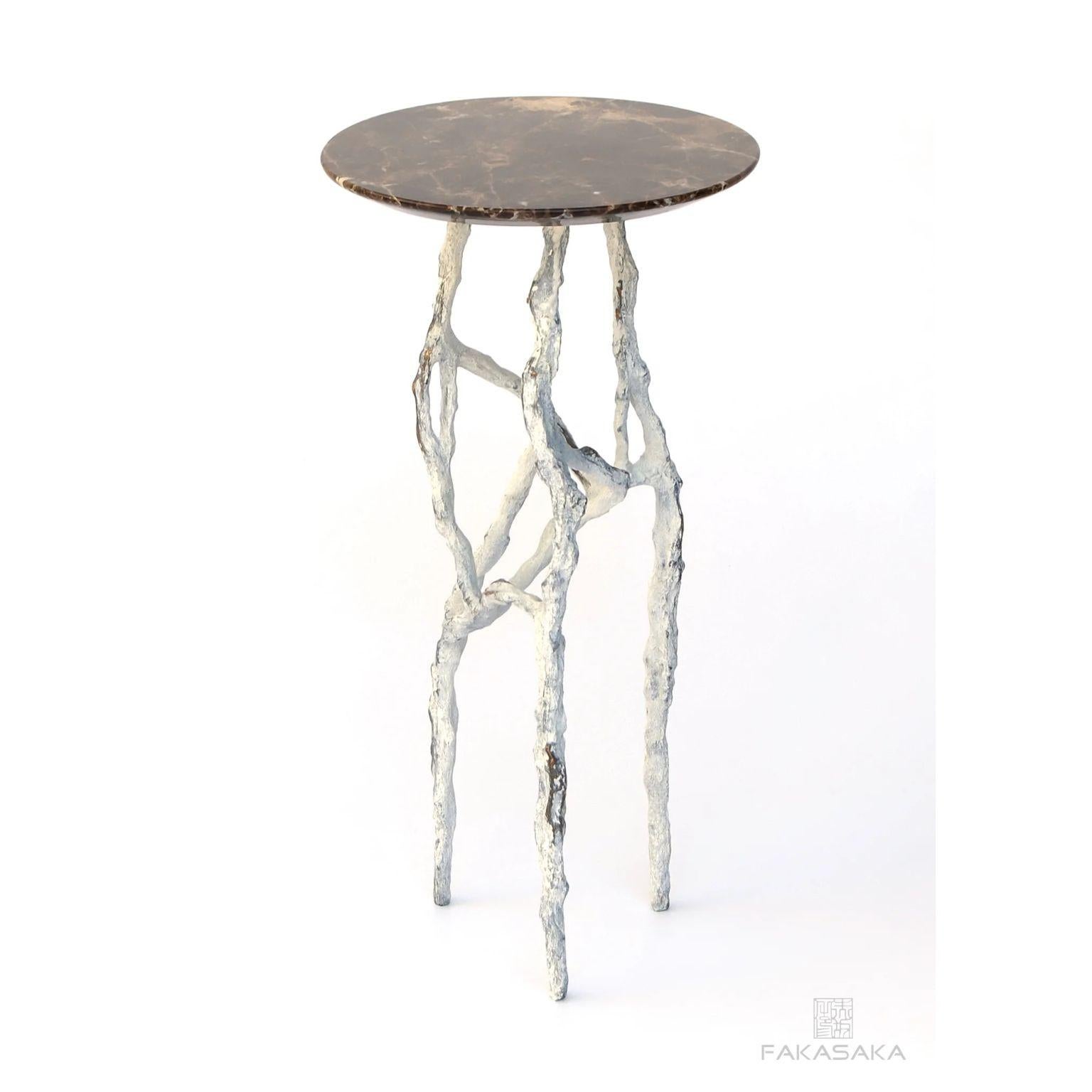 Modern Alexia 3 Drink Table with Marrom Imperial Marble Top by Fakasaka Design For Sale