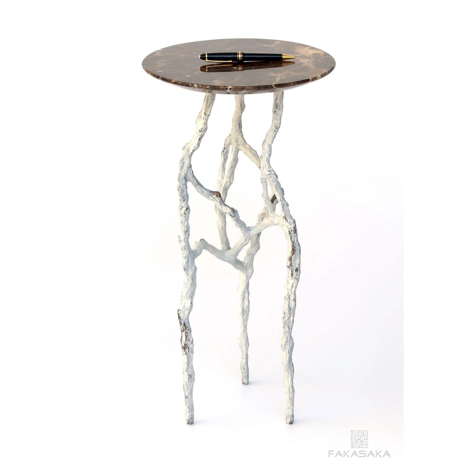Other Alexia 3 Drink Table with Marrom Imperial Marble Top by Fakasaka Design For Sale