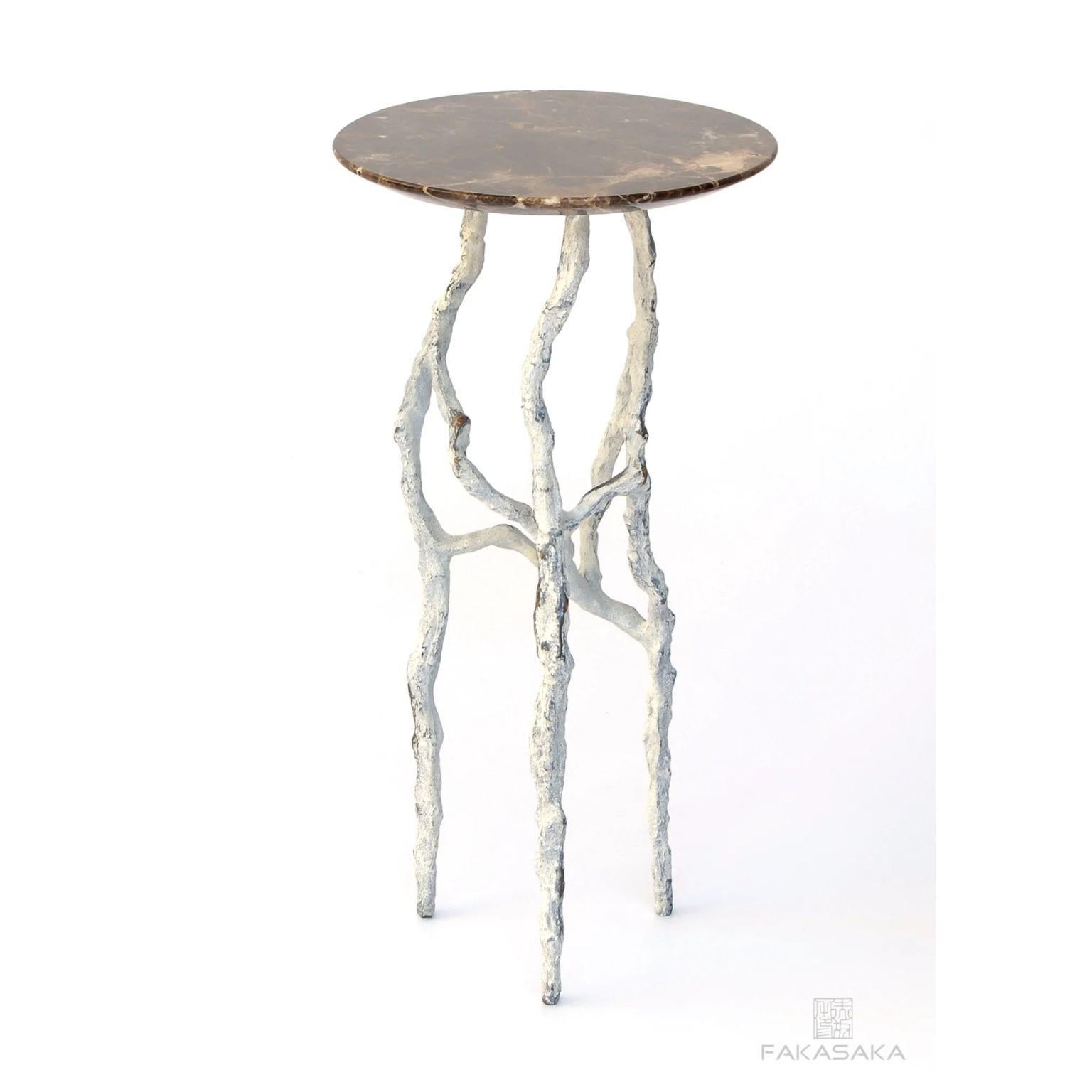 Contemporary Alexia 3 Drink Table with Marrom Imperial Marble Top by Fakasaka Design For Sale
