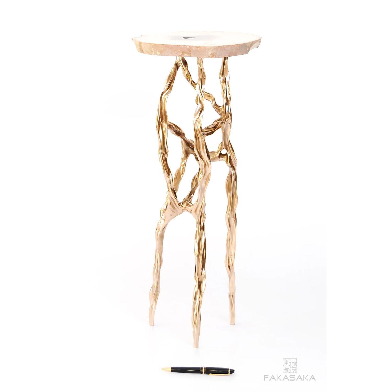 Brazilian Alexia Drink Table with Agate Top by Fakasaka Design For Sale