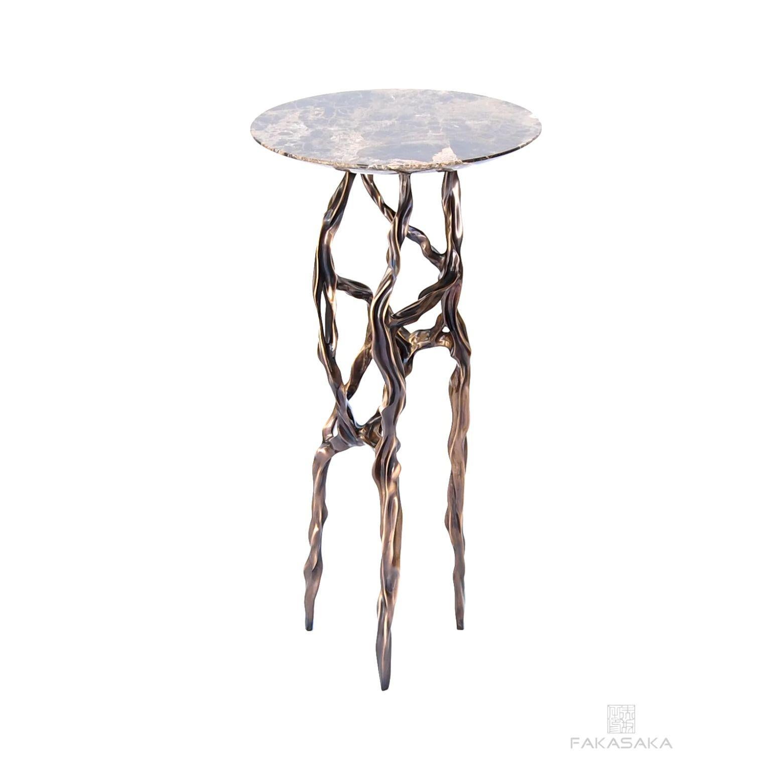 Modern Alexia Drink Table with Marrom Imperial Marble Top by Fakasaka Design For Sale