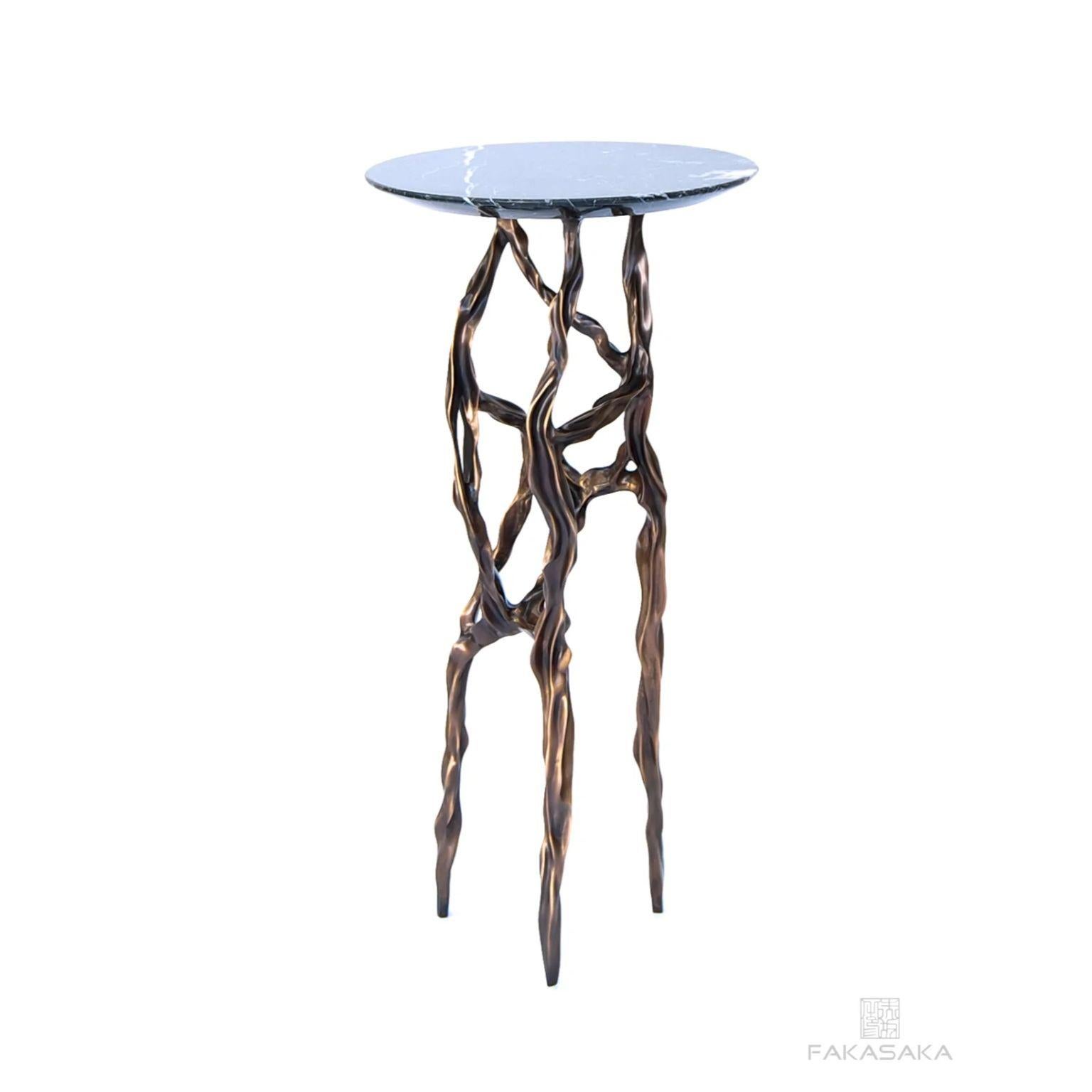 Modern Alexia Drink Table with Nero Marquina Marble Top by Fakasaka Design For Sale