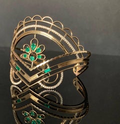 Alexia Gryllaki Haute Bohème 18 Karat Gold Cuff With Emeralds And Diamonds