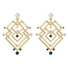 Alexia Gryllaki, Interlocking Geometry Sapphire and Diamond Gold Earrings