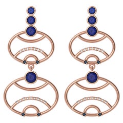 Alexia Gryllaki, Interlocking Geometry Sapphire and Diamond Rose Gold Earrings