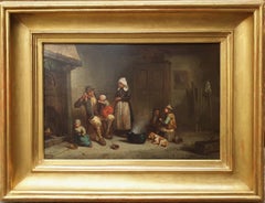 Peinture DARCY-DUMOULIN Bretagne paysans intérieur enfants poupée française 19ème