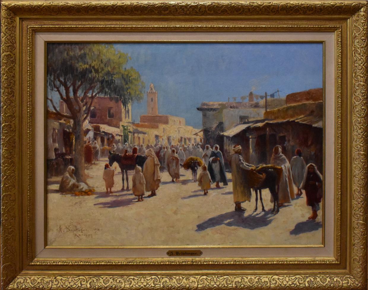 Alexis Auguste Delahogue
(1867-1953)
Artista francés
Técnica: Óleo sobre lienzo
Tamaño de la imagen:  20 x 26.5 
Tamaño del marco: 30,5 x 36
Fecha: 1911. Firmado
«Mercado argelino»
Alexis Auguste Delahogue — Biografía del pintor
Alexis Auguste