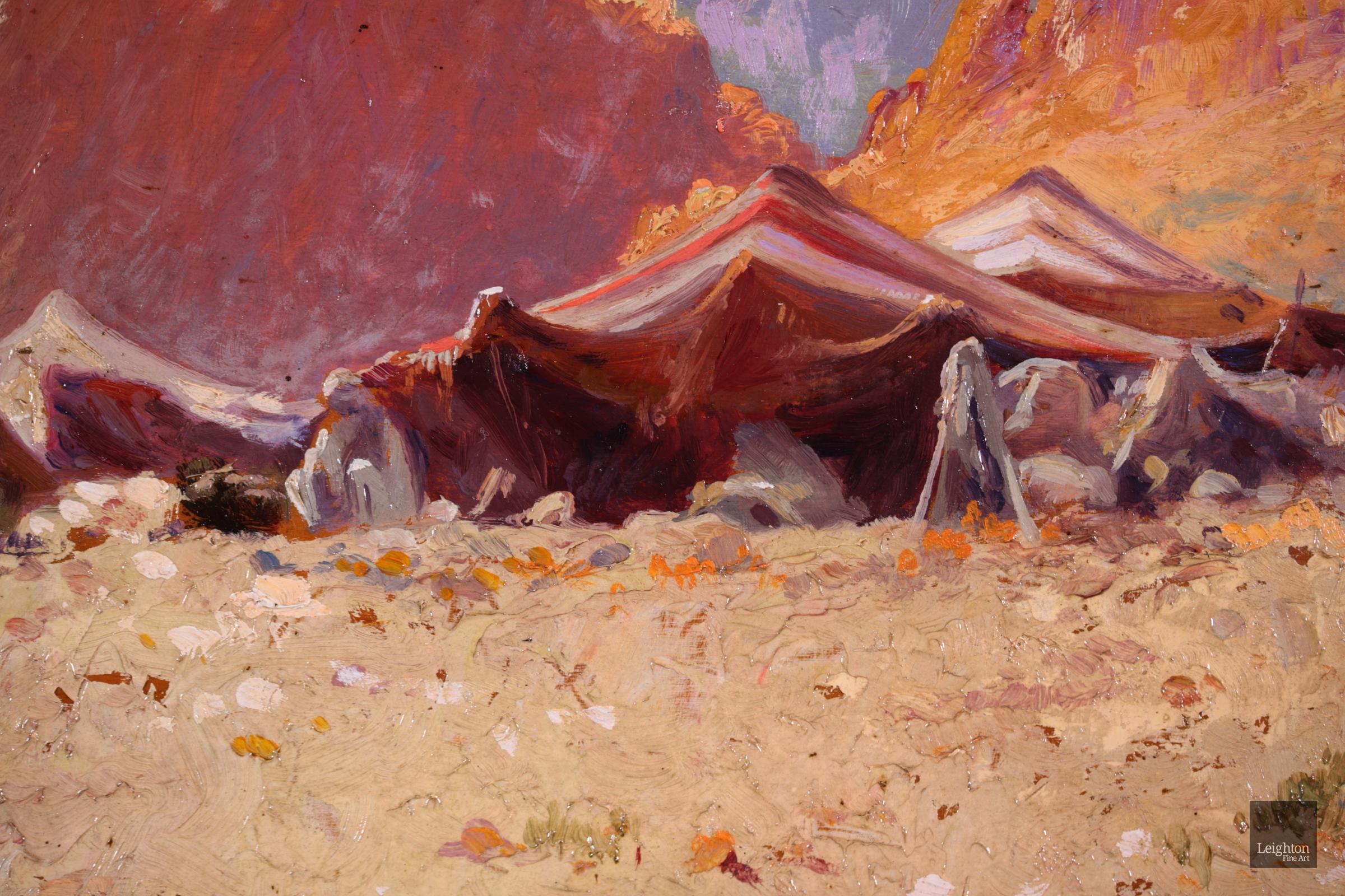 Camp Bedouin, Algérie - Huile orientaliste, Figure dans un paysage d'Alexis Delahogue 5
