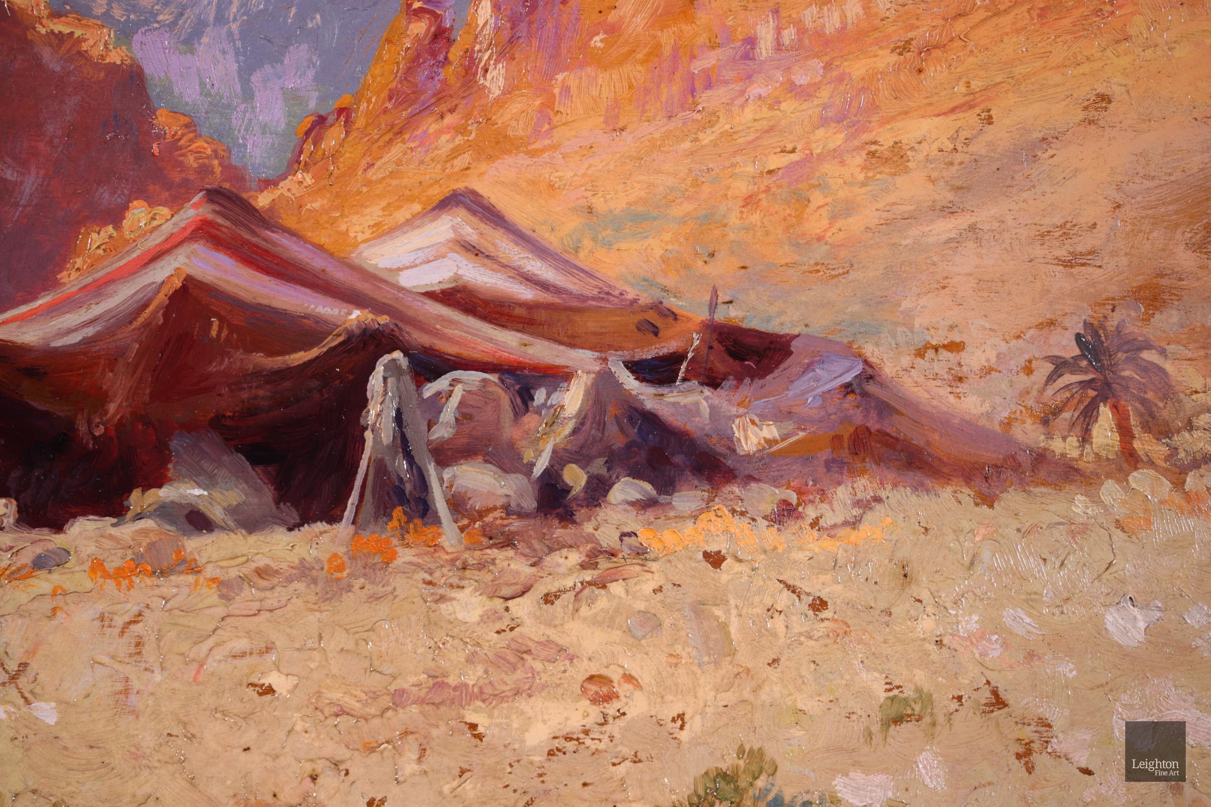 Camp Bedouin, Algérie - Huile orientaliste, Figure dans un paysage d'Alexis Delahogue 6