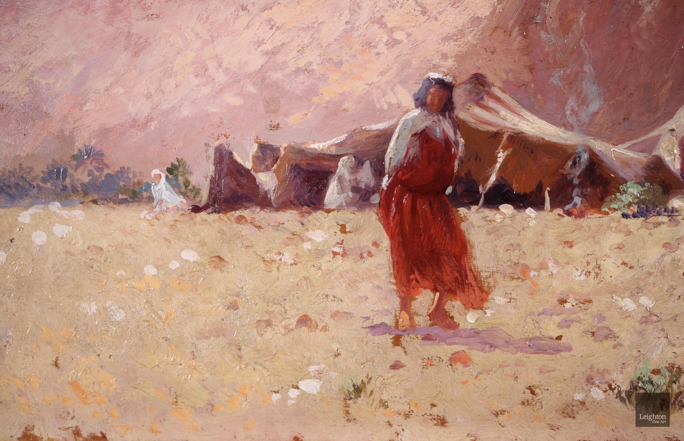 Camp Bedouin, Algérie - Huile orientaliste, Figure dans un paysage d'Alexis Delahogue 3