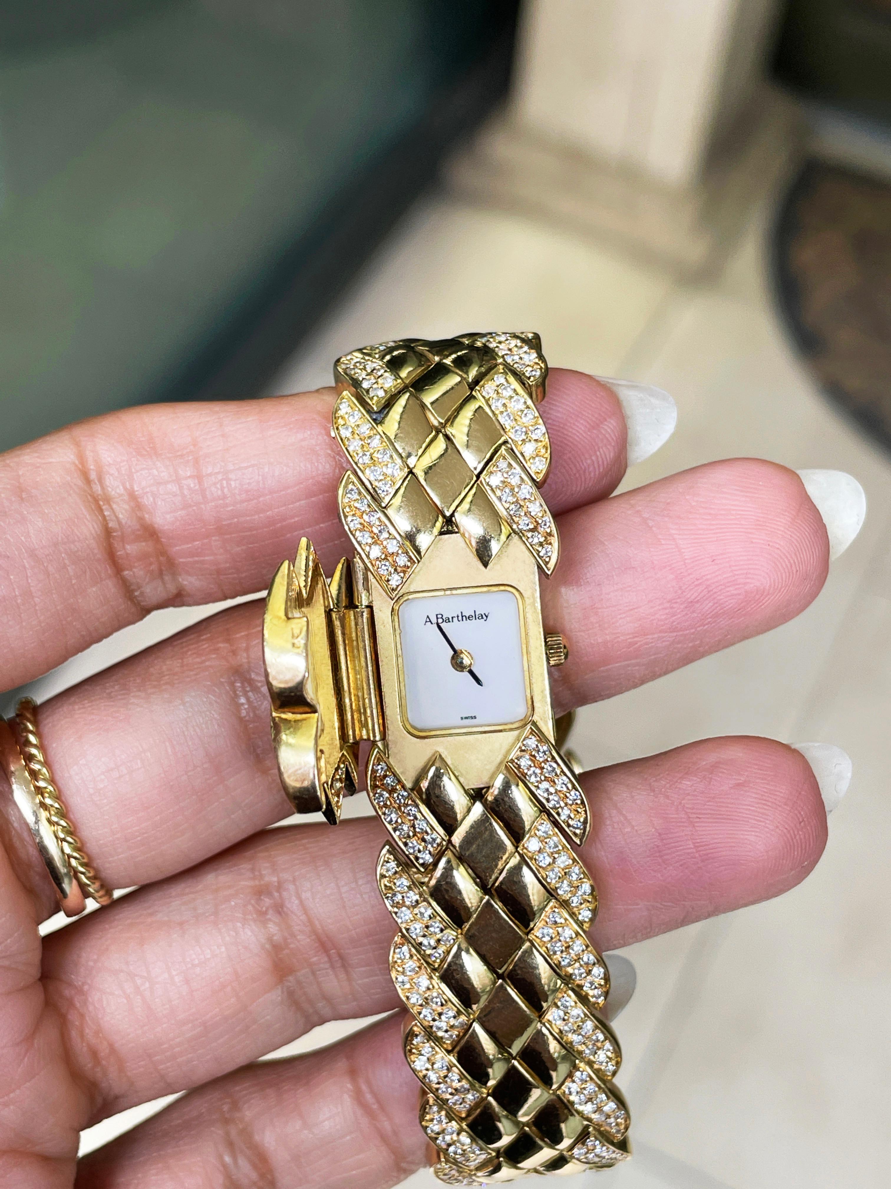 Retro Alexis Barthelay Ladies 18 Carat Gold and Diamond Bracelet Watch For Sale