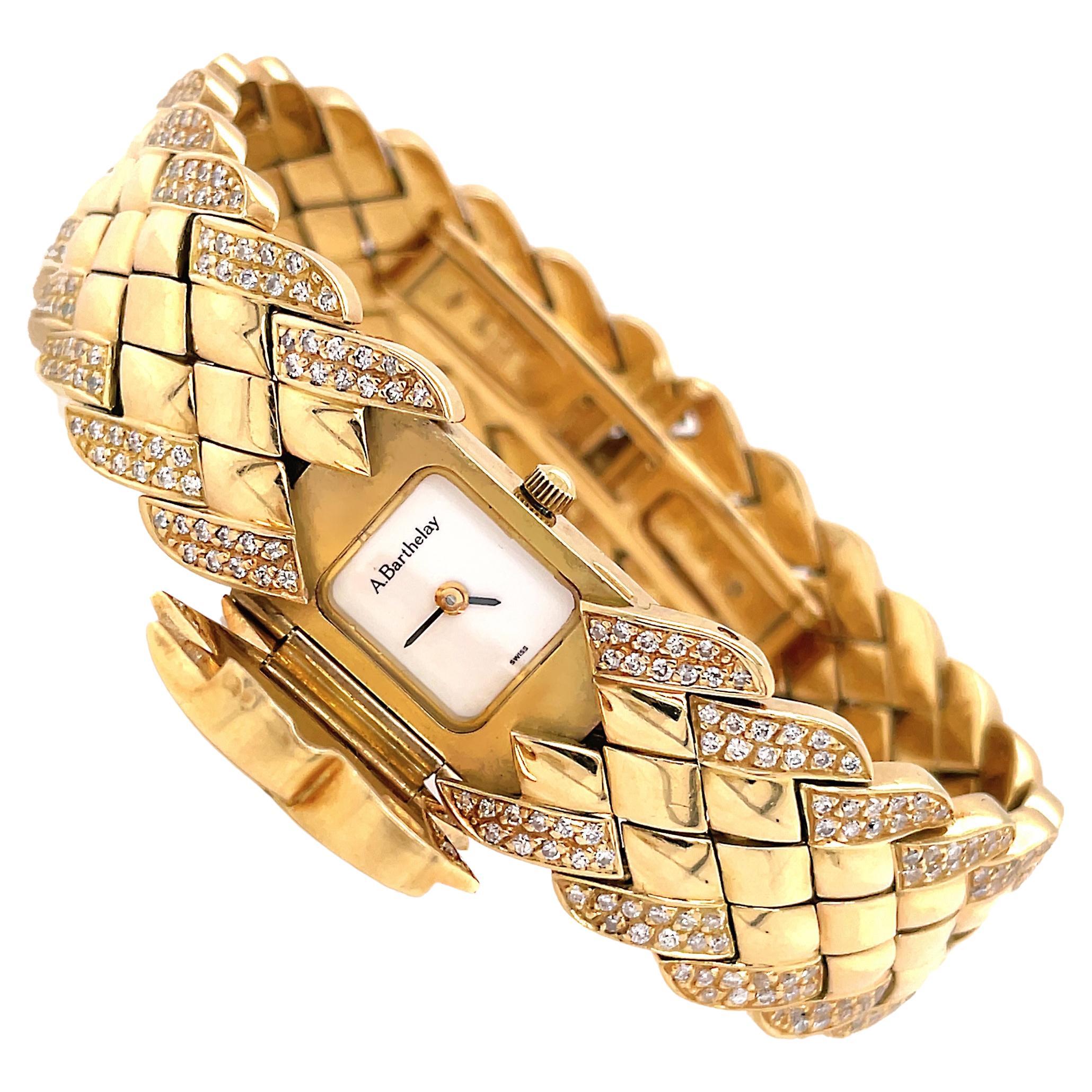 Alexis Barthelay Ladies 18 Carat Gold and Diamond Bracelet Watch For Sale