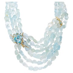 Collana contemporanea di Alexis Bittar del 2000 con perline di acquamarina e pietre miste, in oro 18 carati