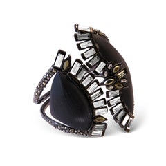 Alexis Bittar Bugget Swarovski Hinged Bangle Bracelet Black
