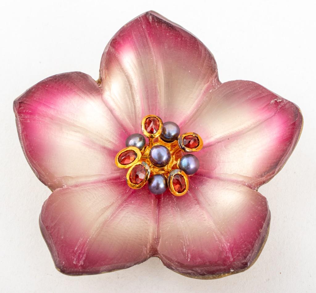 Modern Alexis Bittar Gem Mounted Lucite Flower Pins, 4 For Sale