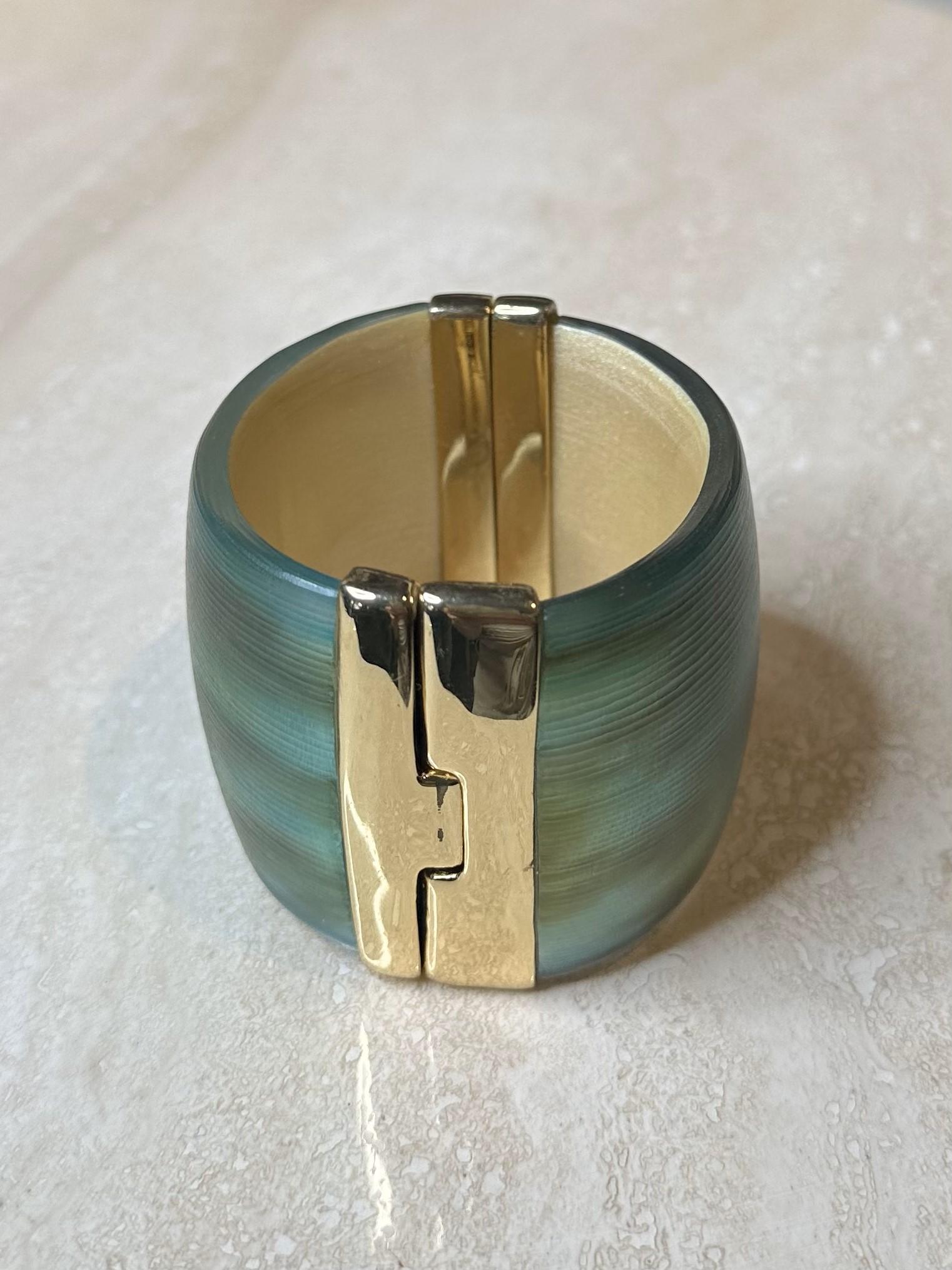 Regency Vintage Boho Alexis Bittar Gold & Blue Cuff For Sale