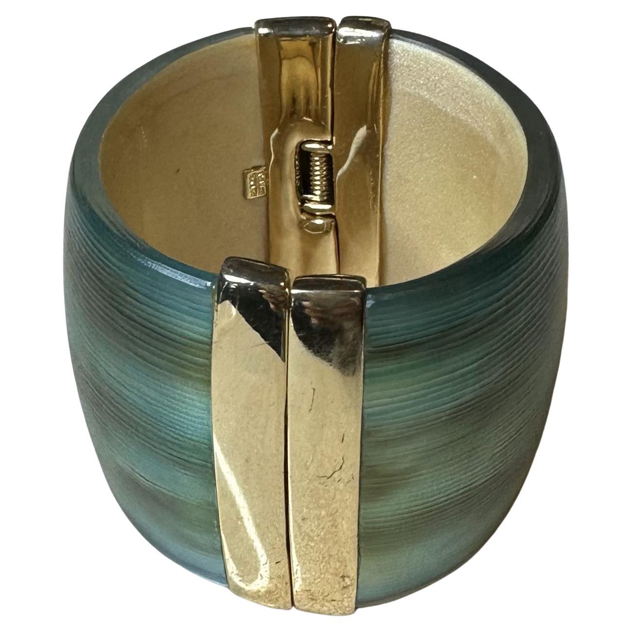 Vintage Boho Alexis Bittar Gold & Blue Cuff For Sale