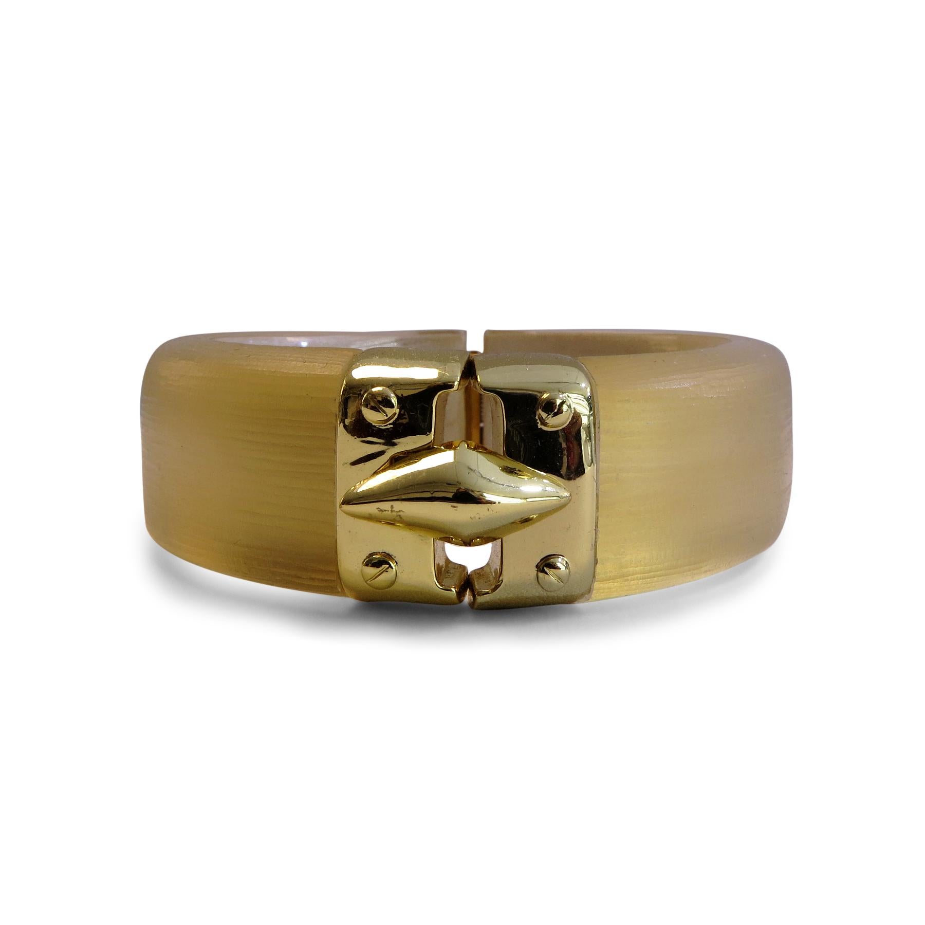 Alexis Bittar
18k Gold Plated
Resin
Hinged 
Width 1/2 inches
Size 7 inches 