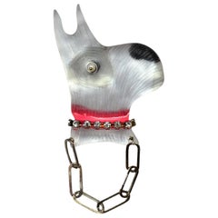 Vintage Alexis Bittar Lucite Dog Brooch/Pin W/ Pearl & Crystals