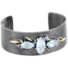 Alexis Bittar Silver Diamond Sapphire and Topaz Gemstone Cuff Bracelet