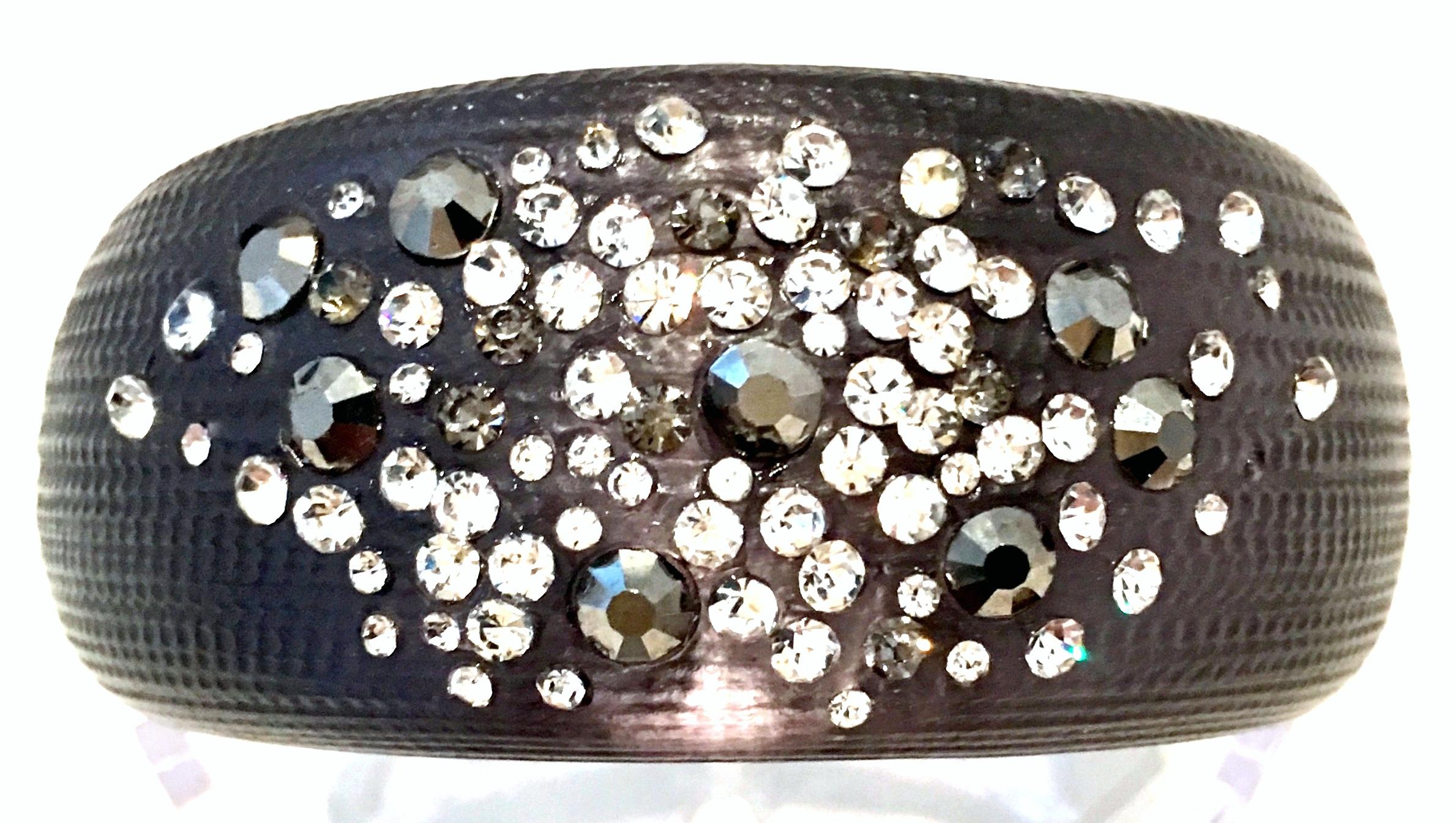 Contemporary Lucite & Swarovski Crystal Rhinestone Bangle Bracelet In the Style Of Alexis Bittar. This substantial 2.5