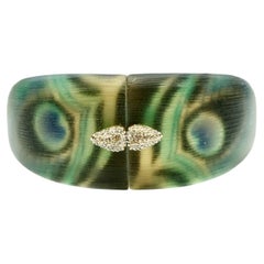 Alexis Bitttar Gold Plated and Lucite Peacock Bangle with Rhinestones