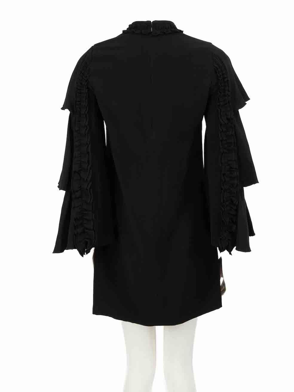 Alexis Black Ruffle Trim Long Sleeves Mini Dress Size S In Excellent Condition For Sale In London, GB