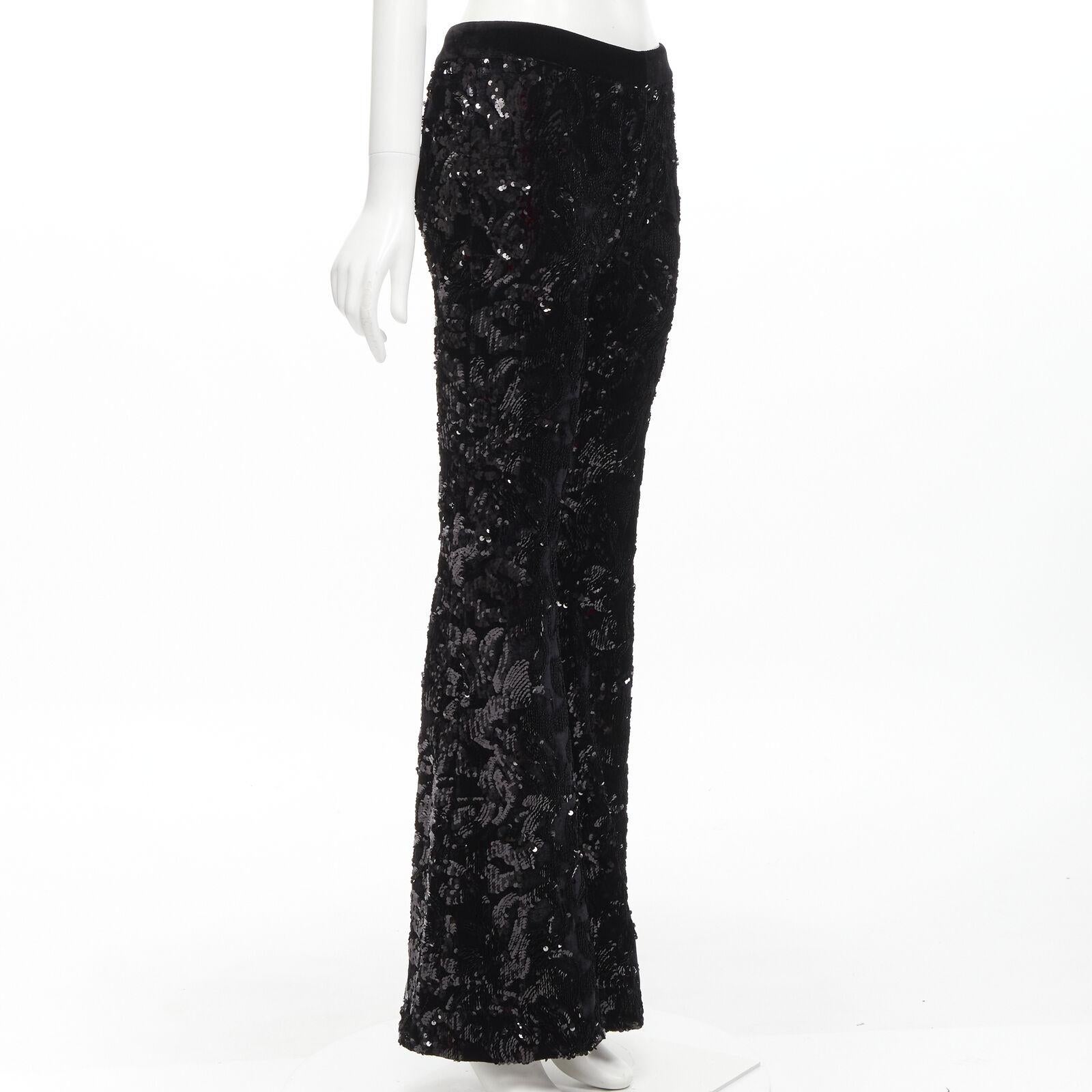 ALEXIS black sequins velvet waistband bell bottom flared party pants XS In Excellent Condition In Hong Kong, NT