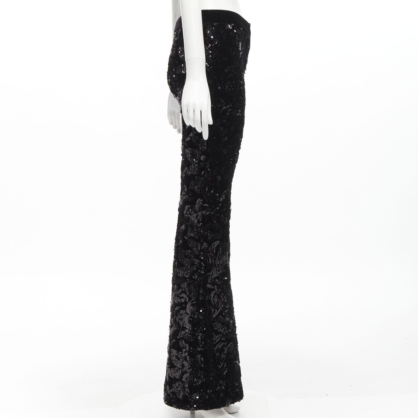 Women's ALEXIS black sequins velvet waistband bell bottom flared party pants XS
